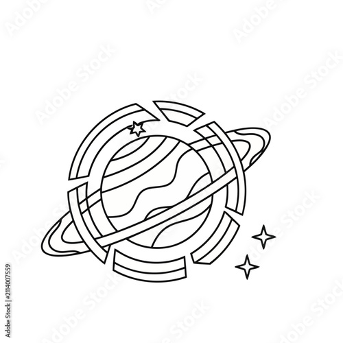 Stylized Planet with Rings and Stars