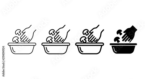 Foto Mushroom Harvesting Icons: Hand Picking Fungi, Food Preparation Steps, Vector Gr