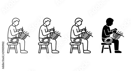 Foto Artisan Crafting Basketry, Weaver Making Wickerwork, Traditional Handmade Skill,
