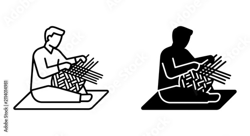 Foto Artisan Weaving Icon, Craftsmanship Symbol, Handmade Basketry Illustration, DIY