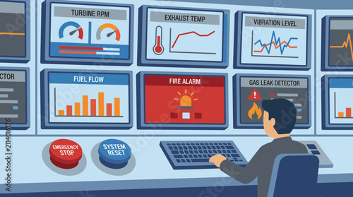 Industrial Gas Turbine Control Room Safety Monitoring Displays
