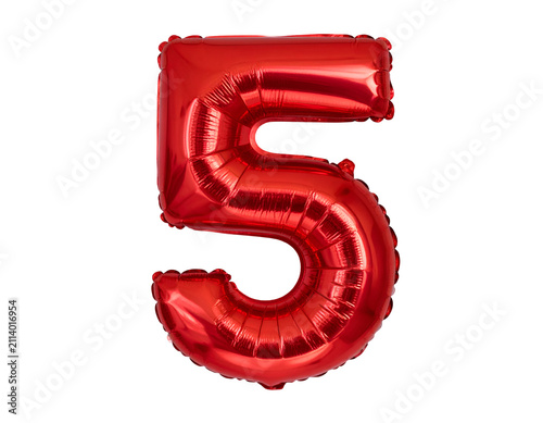 Balloon number 5 isolated on transparent background
