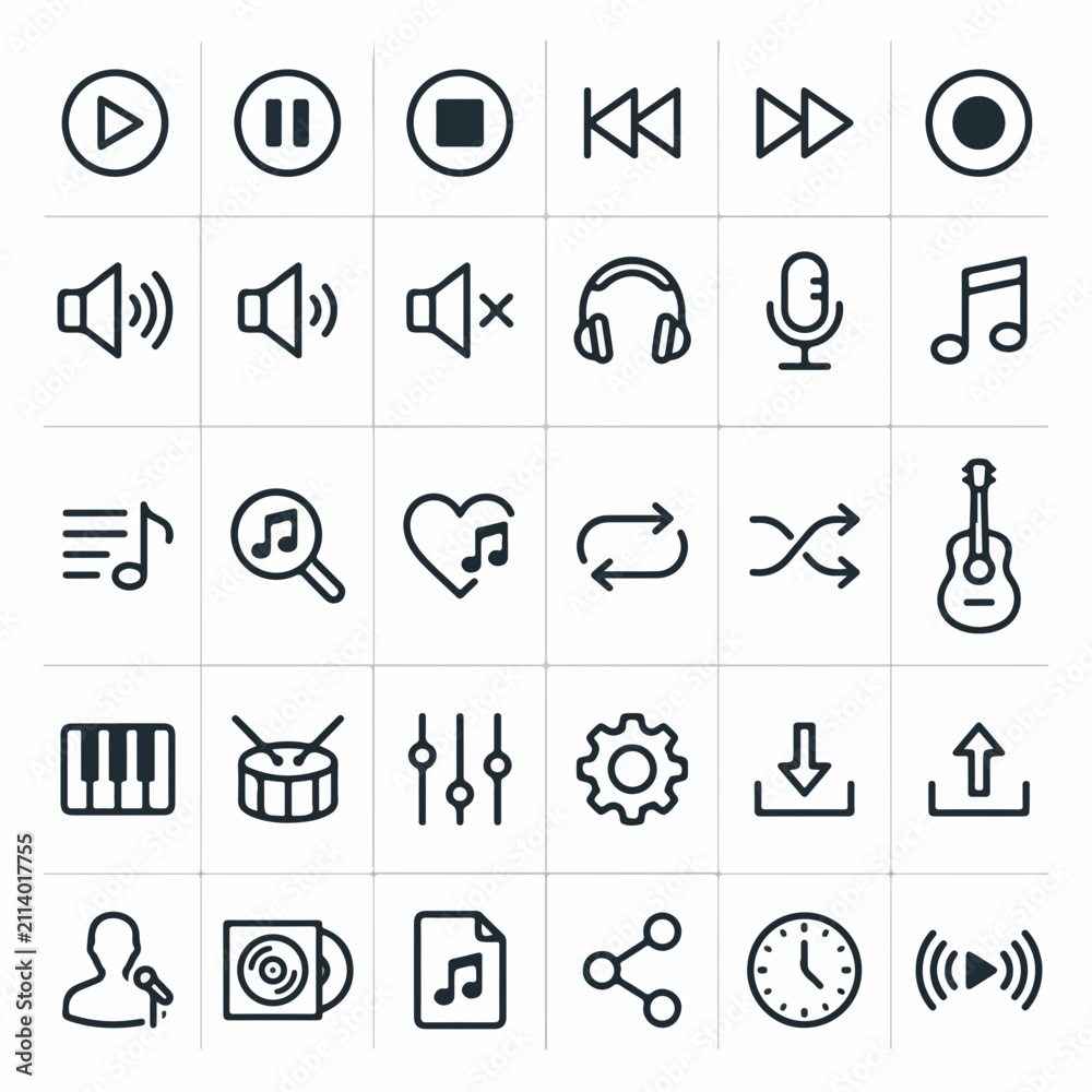 Fototapeta premium Comprehensive Set of Minimalist Music and Audio Line Icons