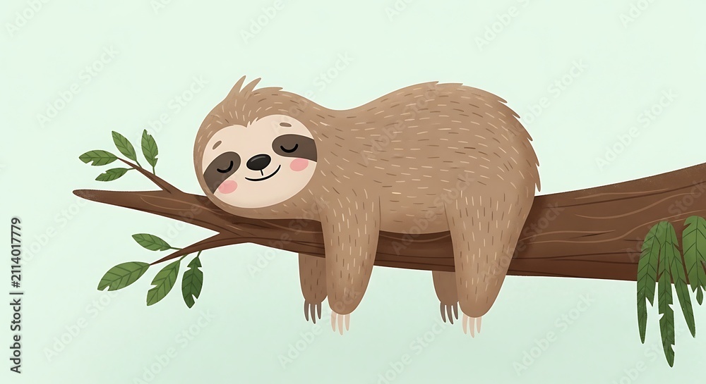 Obraz premium Charming Slumbering Sloth Resting on Tree Branch
