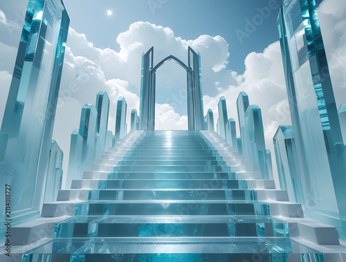 staircase and gate in heaven in the clouds, symbol of paradise
