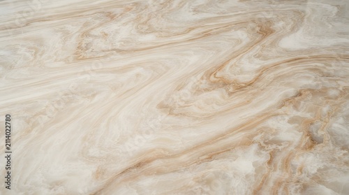 Polished beige marble surface featuring flowing natural stone veins in soft neutral tones perspective with create sophisticated elegant elegant visual pattern