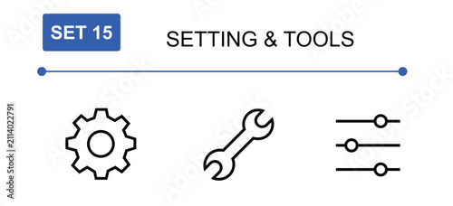 Cuadro en lienzo Set 15 Setting and Tools icons set thin line gear cog wheel wrench spanner key s