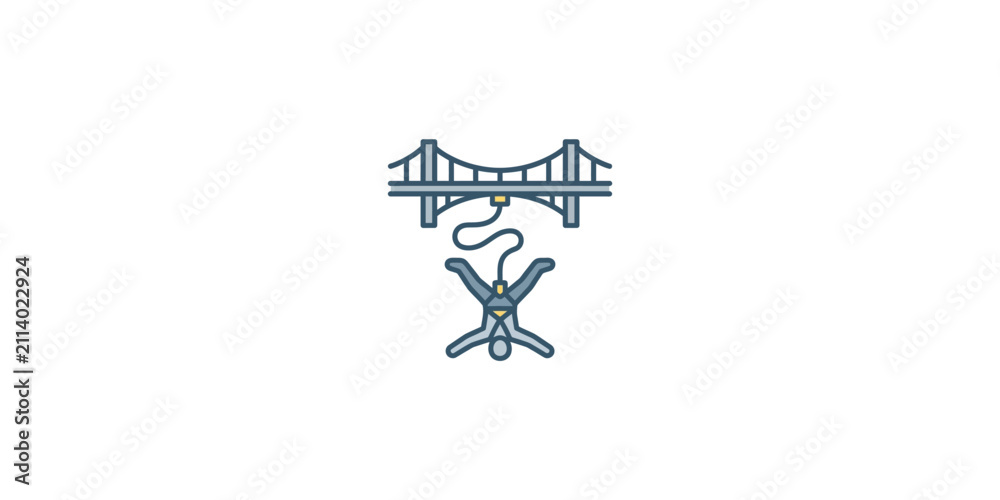 Fototapeta premium Minimalist line art icon of a person bungee jumping from a bridge.