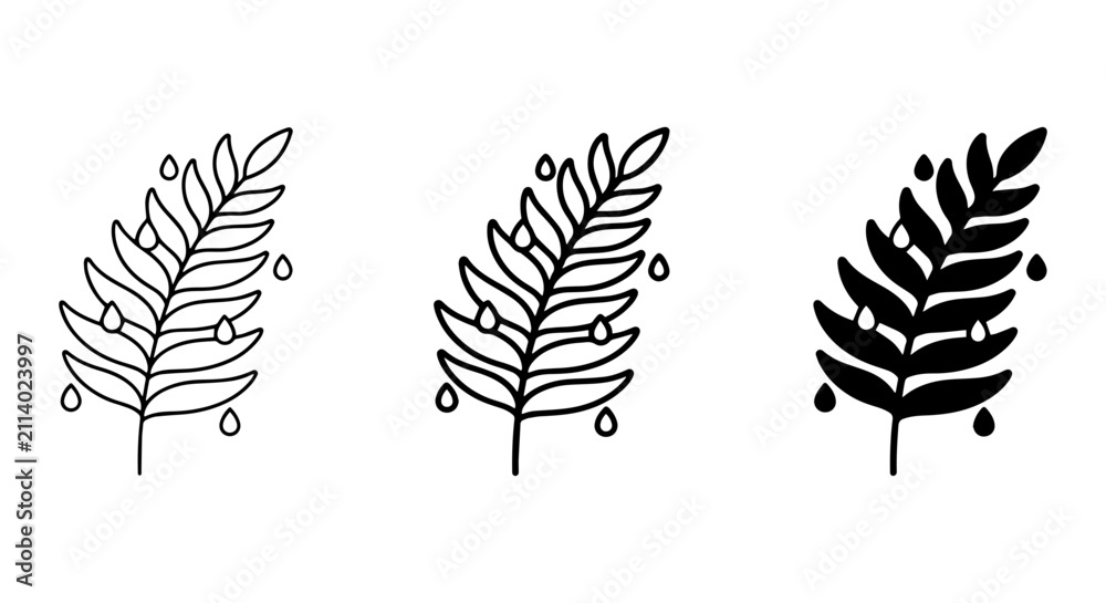 Obraz premium Hand-Drawn Botanical Branch Icons, Minimalist Leaf Vector Set, Organic Nature Elements, Simple Black and White Graphics