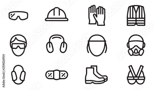 Foto Outline icons set of personal protective equipment for construction site safety and workplace protection