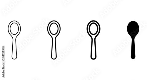 Simple Spoon Icons Set, Outline and Silhouette Styles, Kitchen Utensil Vector Graphics