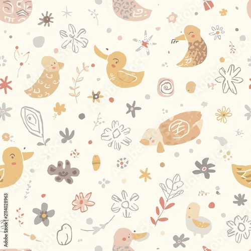 seamless pattern with birds and flowers