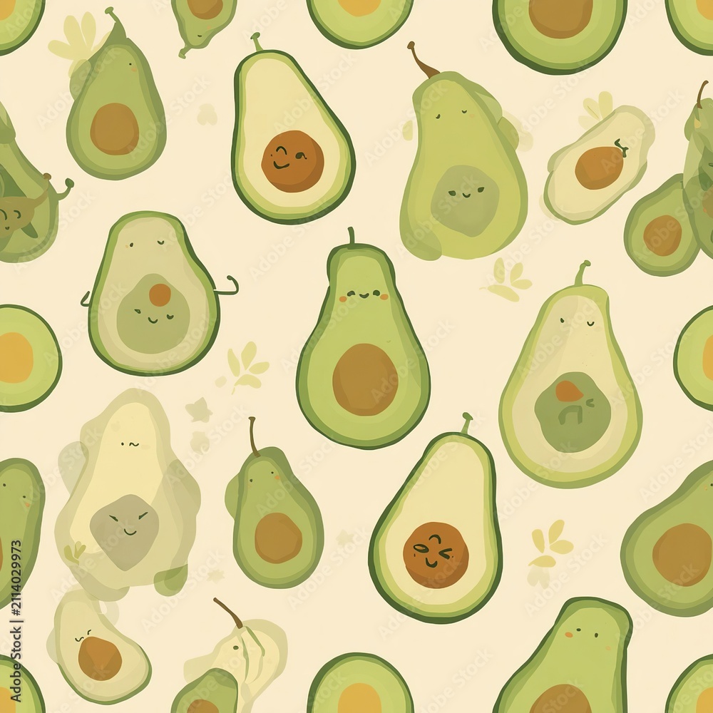 seamless pattern with cut avocado