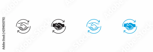 Professional handshake icons with circular arrows for business partnership and collaboration