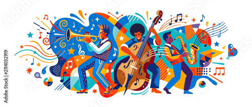 Vibrant Jazz Band Performance with Abstract Musical Elements