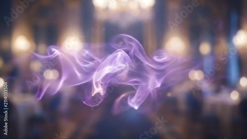 Dynamic visualization of swirling purple smoke trails with glowing background effects emphasizing movement and fluidity in a