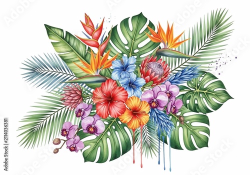 Tropical Dreamscape: Watercolor Whispers of Paradise