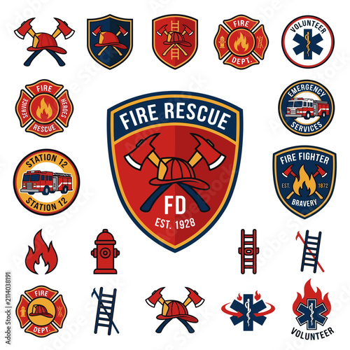 Fire Department Badge and Emergency Icons Set