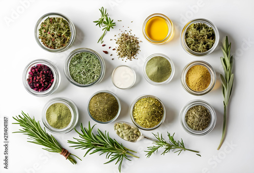 Assortment of dried herbs, ...