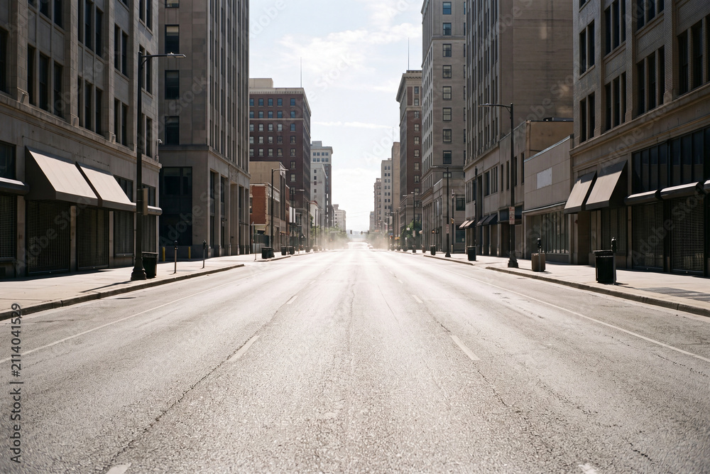 Fototapeta premium Extreme Heatwave Creates Shimmering Distortion on Empty Urban Street at Midday