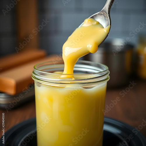 Thick yellow custard pourin...