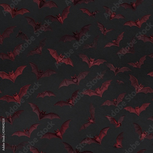 Seamless Tileable Pattern of Engraved Bats in Flight on Black