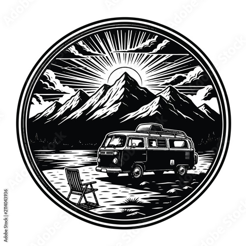 Canvas Print Vintage camper van parked outdoors.