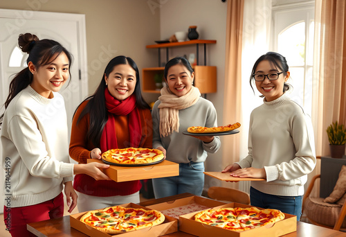 Four smiling young asian wo...
