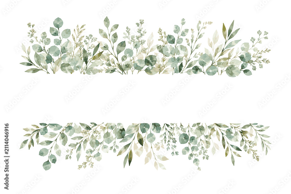 Fototapeta premium Watercolor Eucalyptus Leaves Border Design.