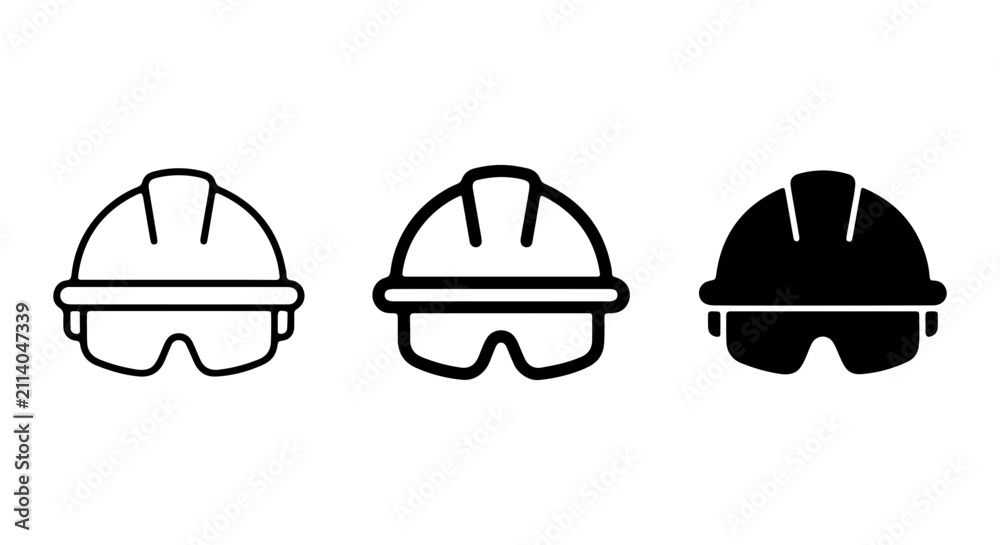 Fototapeta premium Construction Safety Hard Hat and Goggles Icons, Industrial Protective Gear Vector Set