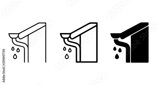 Gutter System Icons, Rainwater Drainage, Home Exterior Protection, Vector Set