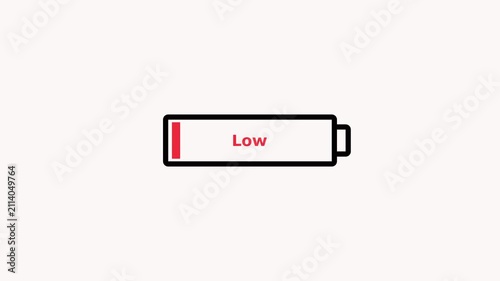 Minimalist battery with a thin black outline, a light pink fill for the low charge indicator, and the word Low in light pink text on a soft pale pink background.