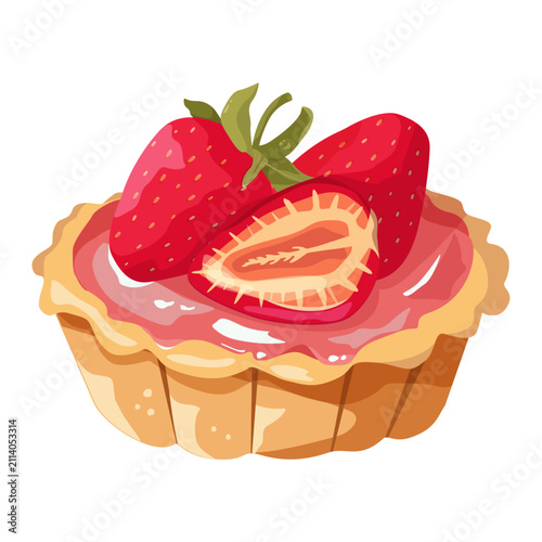 Foto A small berry tart with sweet strawberries, illustrated in vector graphics and placed on a simple background