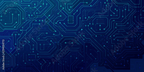 Fotografía circuit board pattern on dark blue gradient background electronics technology ne