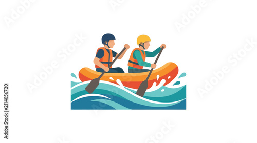 White Water Rafting Adventure Vector Icon Against White Background