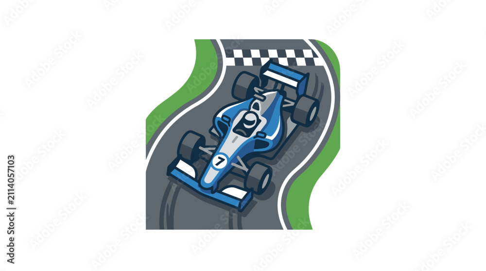 Naklejka premium Blue Formula Race Car On Track Icon Against White Background