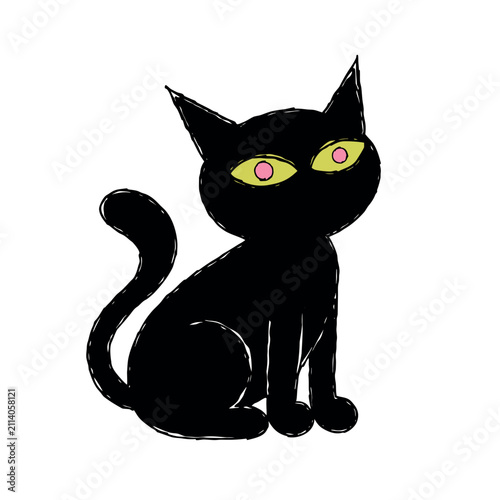 Halloween Black Cat Doodle Hand Drawn Illustration