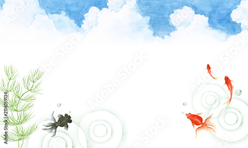 Plakat 金魚 入道雲 背景 フレーム 水彩 イラスト