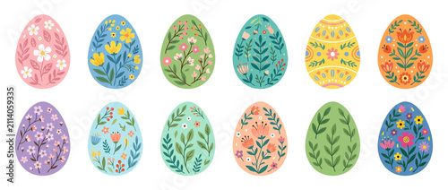Fotografía Collection of Twelve Decorative Easter Eggs with Floral Patterns