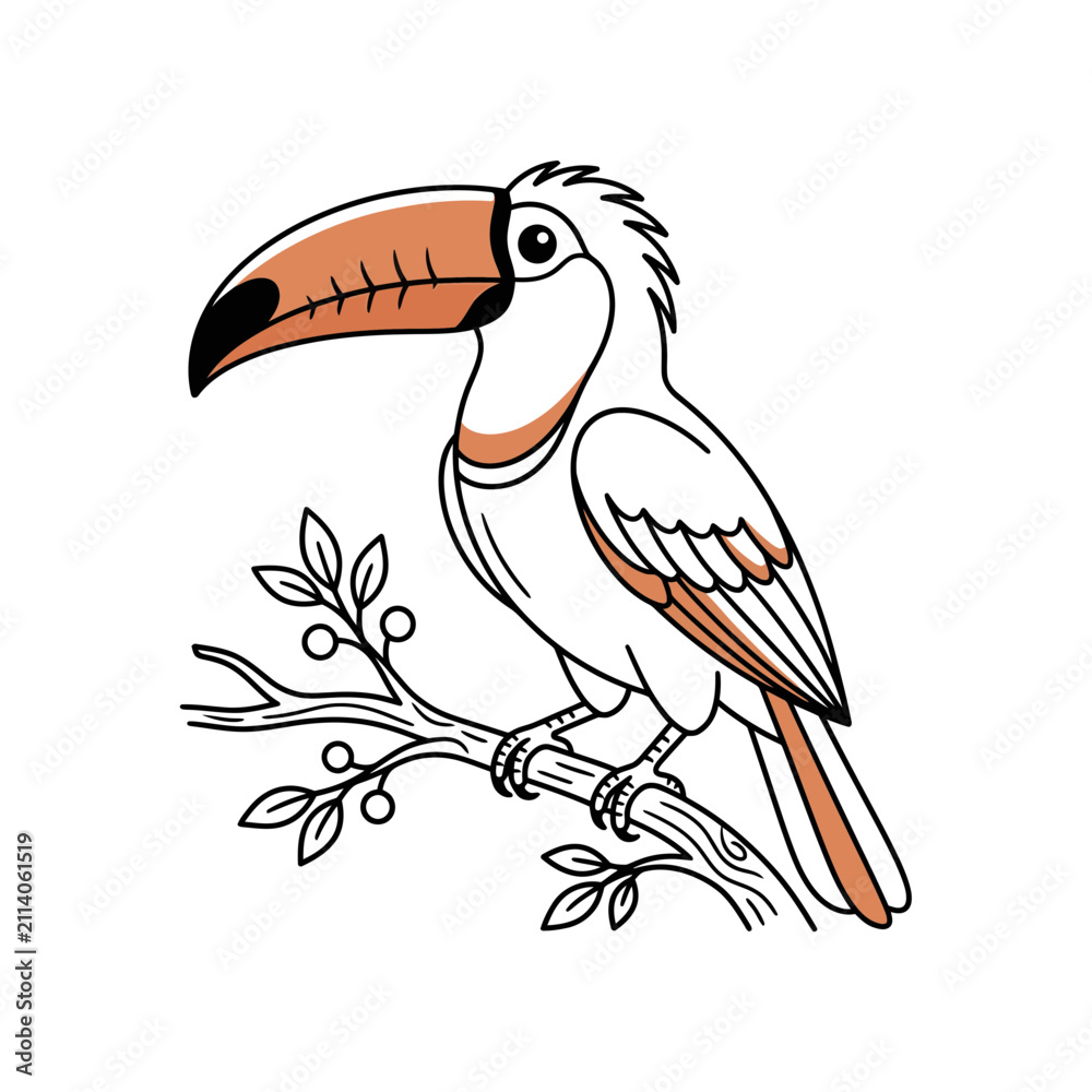 Fototapeta premium Toucan bird perched on branch line art