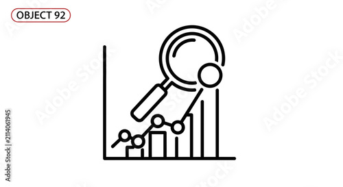 Magnifying glass over growing bar chart and line graph, business analytics icon