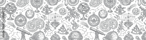 Cuadro en lienzo Vintage Astronomy and Celestial Objects Pattern
