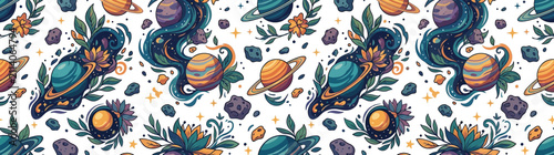 Canvastavla Whimsical Cosmic Planets Floral Pattern