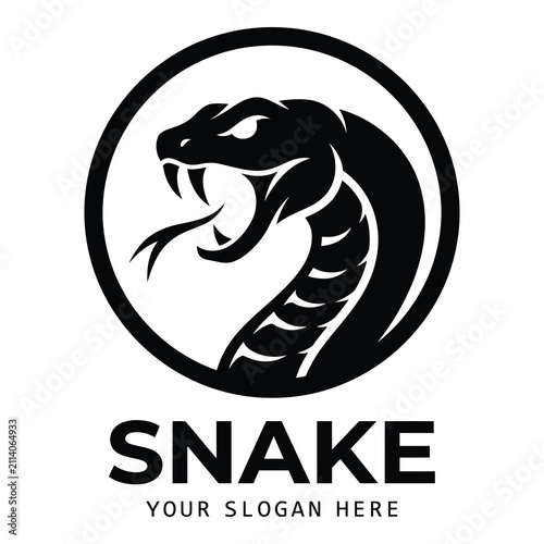 Black snake head logo in circle with text  no brand icon