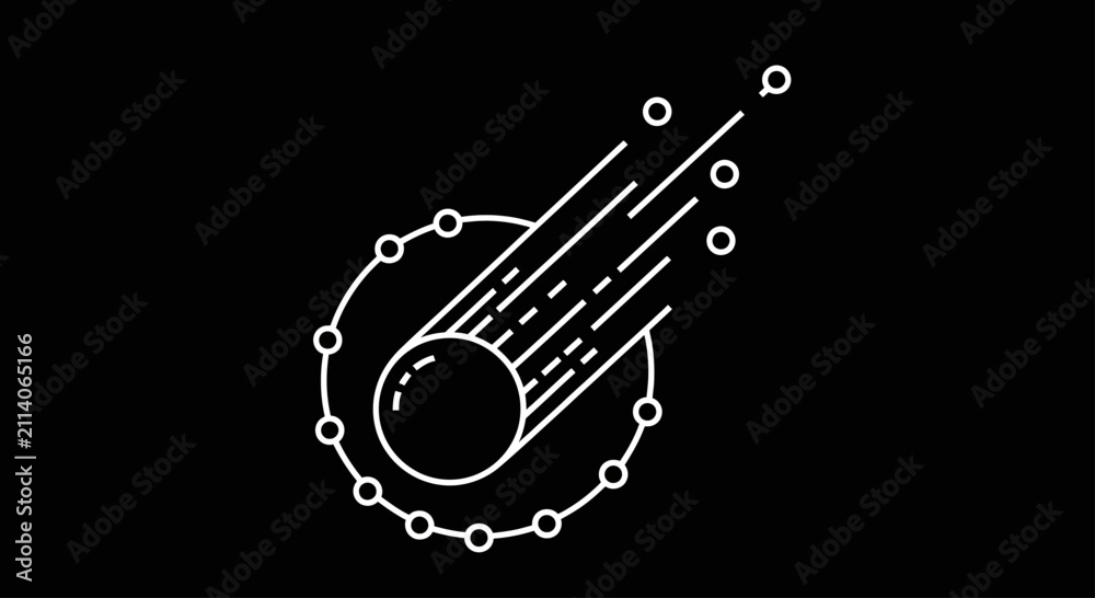 Naklejka premium White line art comet icon on black background.