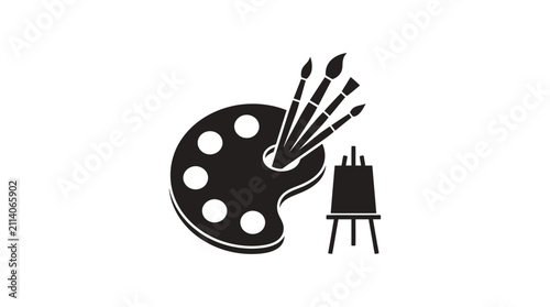 paintbrushes palette and easel silhouette art artist painting tools creative design icon