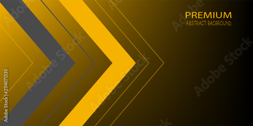 Abstract black wide horizontal banner background with arrows and angles, gray and yellow lines element. Modern simple creative design. eps10, web