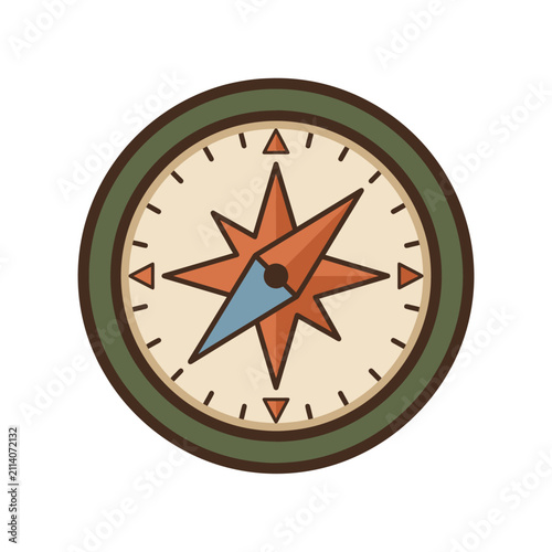 Flat Vector Illustration of a Vintage Navigation Compass Icon for Travel Adventure and Geographic Mapping Projects