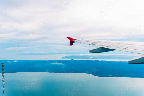 4K Motion sky Aerial view summer tropical blue sky fluffy white cloud summertime sunny day cloudscape. Clear bright blue skyline spring sunlight climate background. Heaven blue environment
