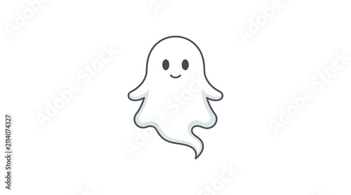 Cute cartoon ghost with a friendly smile and rosy cheeks floats against a plain white background, embodying a playful and non-threatening spirit.